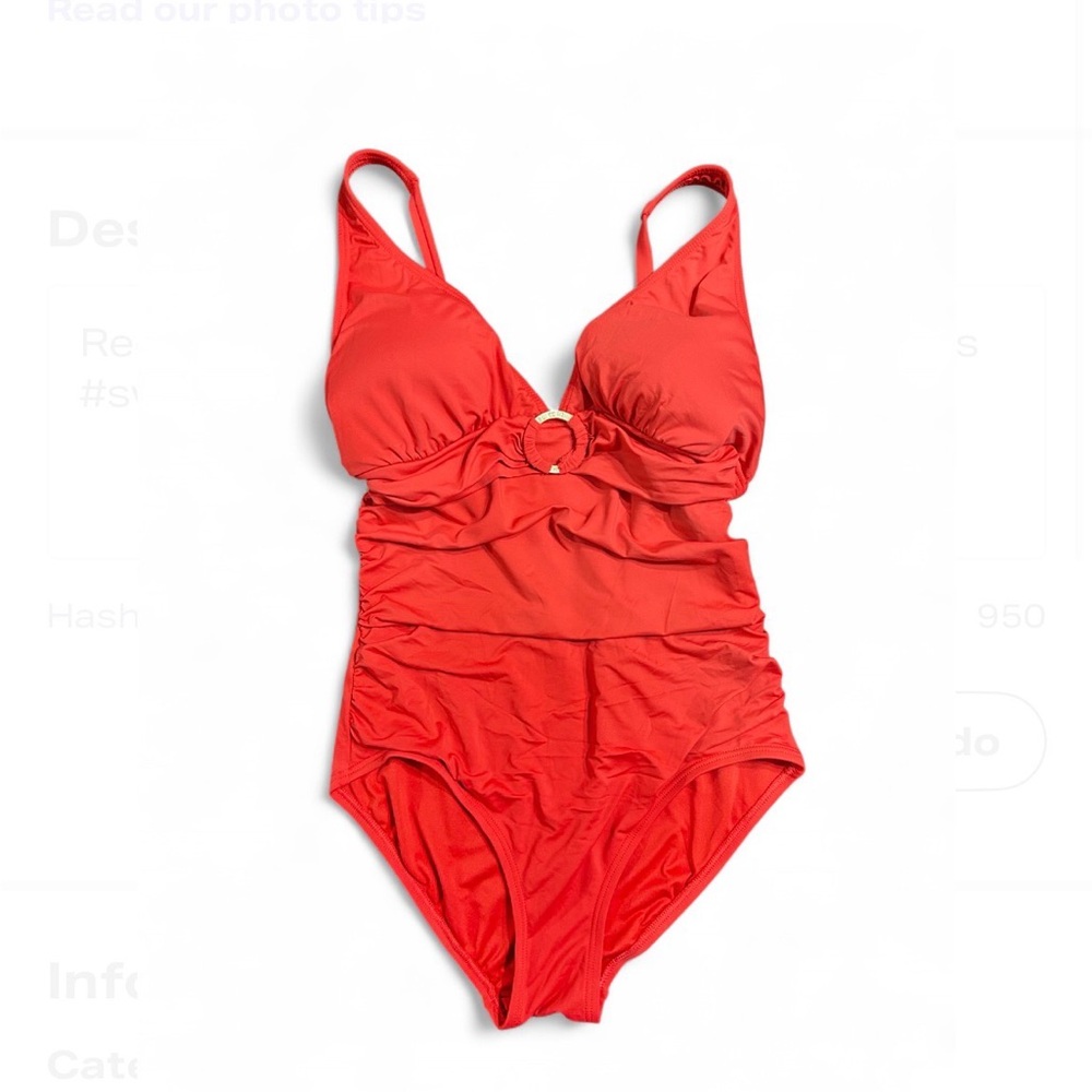 MICHAEL KORS  One Piece Swimsuit 10 W/Adjustable Straps and Silver Front Detail